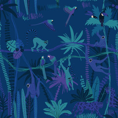Fototapeta na wymiar Jungle Wildlife Animals Seamless Pattern.