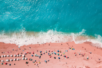 Fototapeta na wymiar Aerial View Of A Beautiful Pink Beach