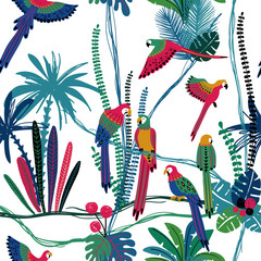 Fototapety  Seamless pattern With Parrots In The Jungle.