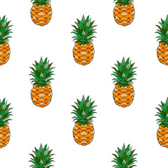 Fresh pineapples on yellow. Seamless pattern for textile, design and decoration. Vector illustration EPS10.