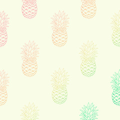 Fresh pineapples on yellow. Seamless pattern for textile, design and decoration. Vector illustration EPS10.