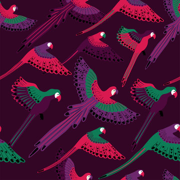 Seamless pattern With Flying Parrots.