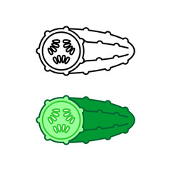 Cucumber simple line style icon. Black and color.