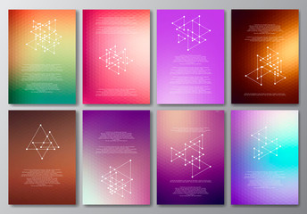 Vector design template collection for banner, flyer, placard, poster, greeting card, brochure. Abstract modern polygonal backgrounds. Set of patterns, vintage labels, logo.