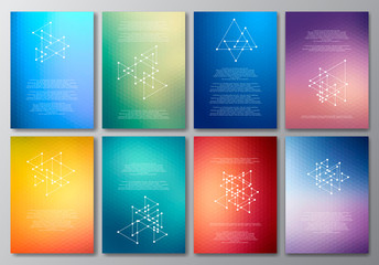 Vector design template collection for banner, flyer, placard, poster, greeting card, brochure. Abstract modern polygonal backgrounds. Set of patterns, vintage labels, logo.