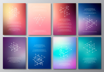 Vector design template collection for banner, flyer, placard, poster, greeting card, brochure. Abstract modern polygonal backgrounds. Set of patterns, vintage labels, logo.