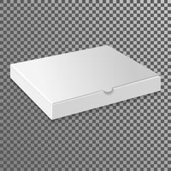 Realistic 3d pizza empty white cardboard box package set isolated vector illustration. Mock Up Template Ready For Your Design.