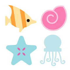 marine creatures color simple illustration