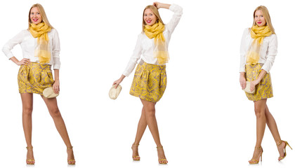 Collage of woman in fashion look isolated on white
