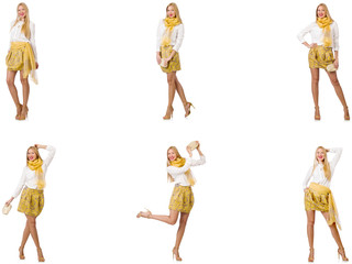 Collage of woman in fashion look isolated on white