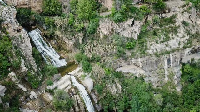 waterfall on Sant Miquel del Fai in the Spain.
