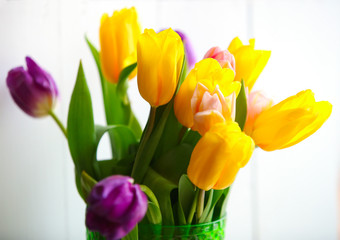 spring fresh bouquet of colorful beautiful tulips