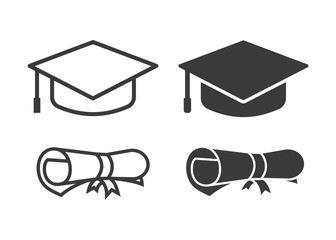 vector graduation cap and diploma icons