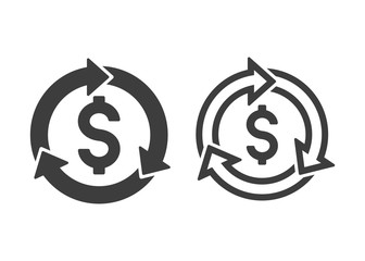 dollar symbol with revenue cycle icons filled and outlined