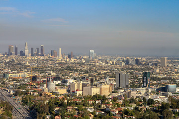 Cityscape of Los Angeles with hazy horizon