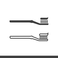 toothbrush with toothpaste icons fill and line style
