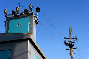 Electric Substation and Pylon Blue Sky