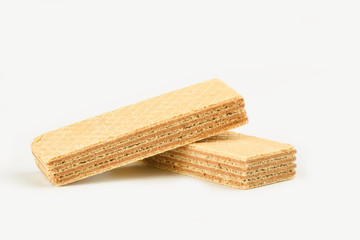 Waffle dessert with peanut butter isolated on white background. Concept sweet dessert