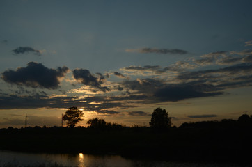 Landscape, sunny dawn in a field