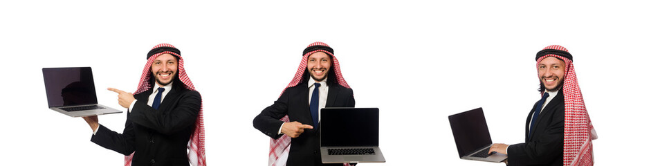 Arab businessman with computer on white