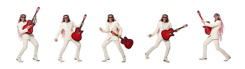 Arab man with guitar on white