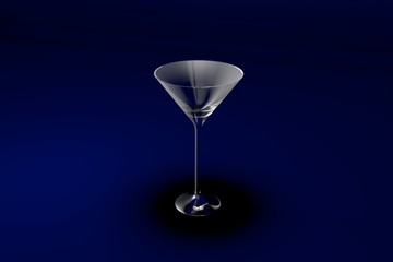 3D illustration of martini glass on dark blue design background - drinking glass render