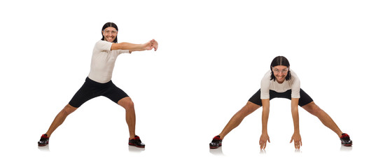 Young man doing sports isolated on the white
