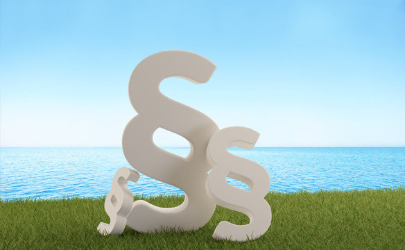 paragraphs green field and ocean. 3d-illustration