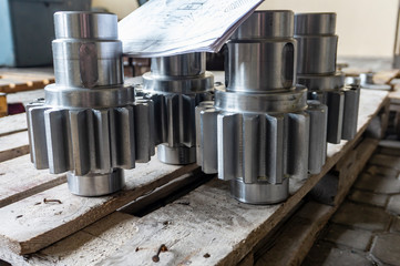 Shaft gear after manufacturing on a rack