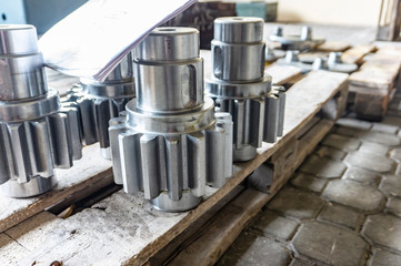 Shaft gear after manufacturing on a rack