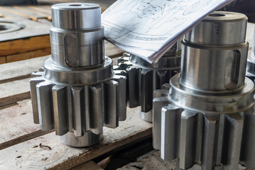 Shaft gear after manufacturing on a rack