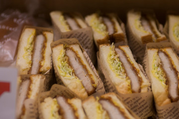Tonkatsu sandwiches place in the bakery shop.
