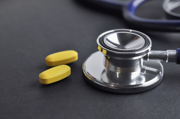 Stethoscope and Pills. Healthcare.