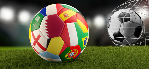 Obraz premium soccer ball with flag of Qatar. 3d-illustration