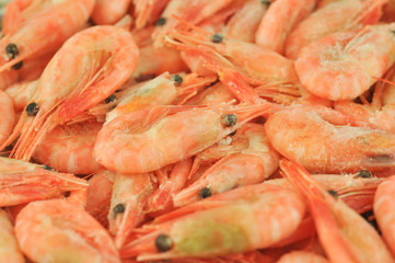Frozen cooked shrimps.