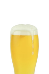 Glass of beer with foam.