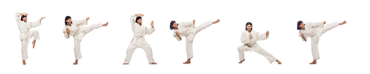 Karate fighter isolated on white