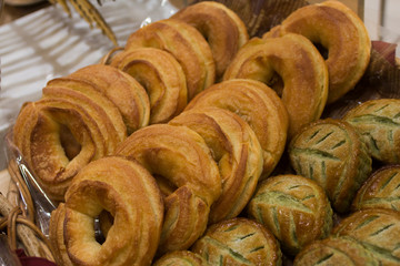 Delicious bread place in the bakery shop.