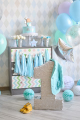 Decorations for birthday party. A lot of balloons. 