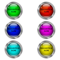Register now icon. Set of round color icons.
