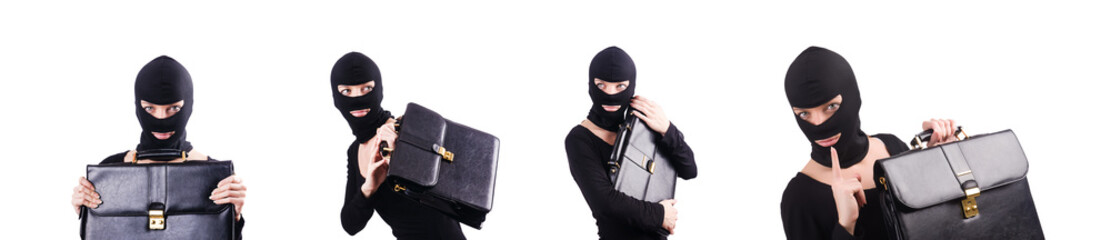 Industrial espionage concept with person in balaclava