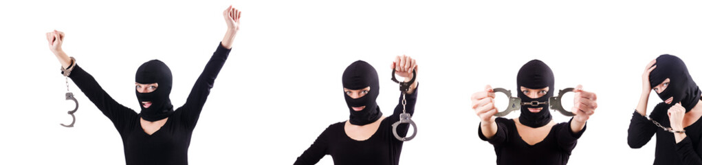 Young female criminal with handcuffs