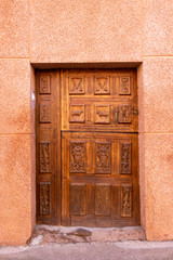 Beautiful wooden carved door in Azofra, La Rioja Spain