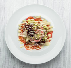 meat salad with vegetable and sesame. spanish kitchen