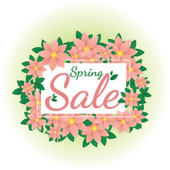 Spring sale banner with beautiful pink  flowers