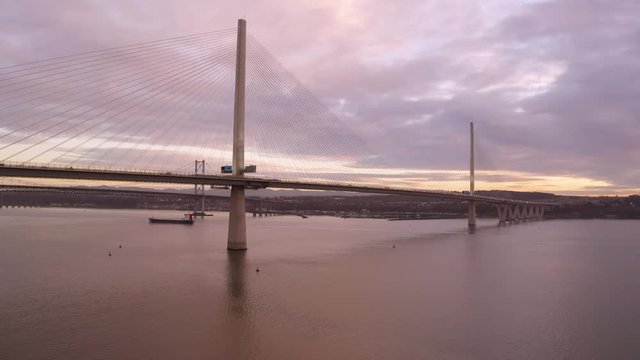 Three bridges, Forth railway Bridge, Forth Road Bridge and Queensferry Crossing, over Firth of Forth near Queensferry in Scotland