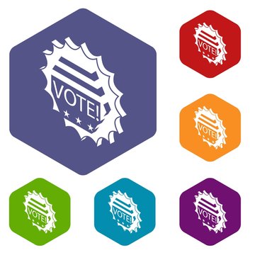 Vote emblem icons vector colorful hexahedron set collection isolated on white