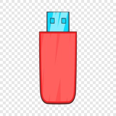 Red USB flash drive icon in cartoon style on a background for any web design 