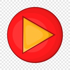 Red play button icon in cartoon style on a background for any web design 