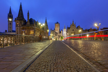 Fototapeta premium Gent. City embankment at sunset.